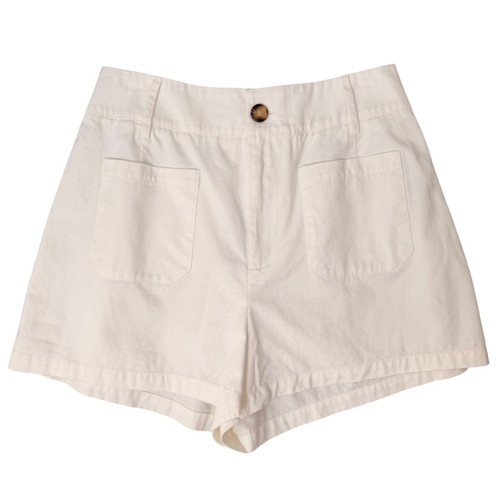 White Summer Chino Cotton High Rise Shorts (L) NEW Clean Girl Beachy Preppy